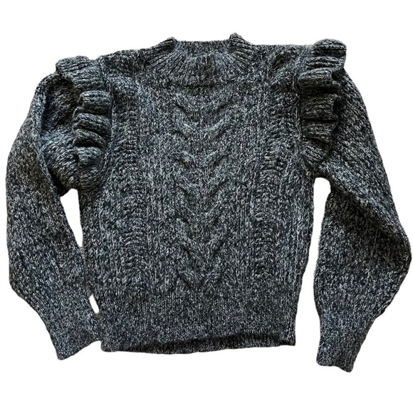 Topshop Sweater Size XS 0/2 Gray Ruffle Puff Longsleeve Cableknit High Neck - Picture 10 of 10